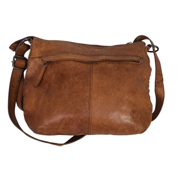 Vilenca Leather Bag Brown Woven Leather Adjustable Shoulder Curved Braided - Picture 4 of 16